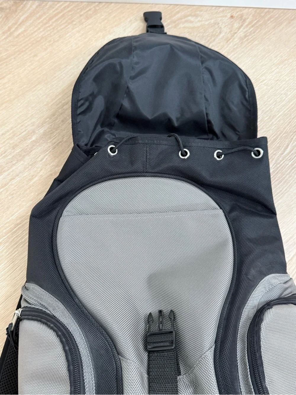 Formula One Mercedes Logo Heavy-Duty Backpack Gray Black Multi Zippered Pockets